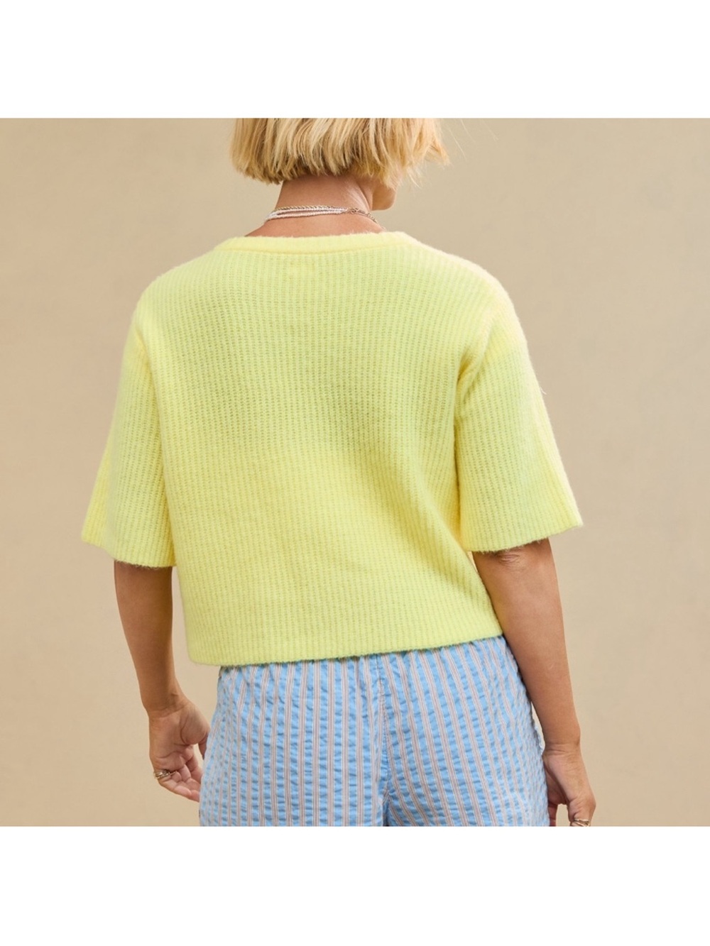 Aerie Yellow Short Sleeve Button Cardigan - Picture 2 of 8
